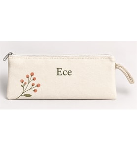 Kişiye Özel Turuncu Tomurcuk Dalı Baskılı Fermuarlı Clutch El Çantası Makyaj Çantası