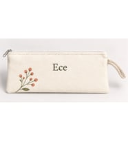 Kişiye Özel Turuncu Tomurcuk Dalı Baskılı Fermuarlı Clutch El Çantası Makyaj Çantası