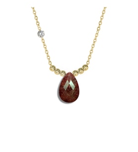 Demas Gold  Pirlanta 14 Ayar Altin Dorikalı Kahve Topaz Renkli Damla Taşlı Kolye