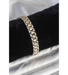 316L Çelik Gold ve Gümüş Renk 9 mm Kalınlık Erkek Bileklik - TJ-EB3769