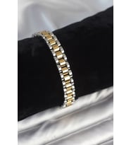 316L Çelik Gold ve Gümüş Renk 9 mm Kalınlık Erkek Bileklik - TJ-EB3769