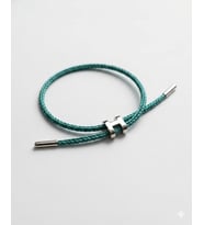 Unisex H Model Silver Renk Çelik Detay Orman Yeşili İp Bileklik