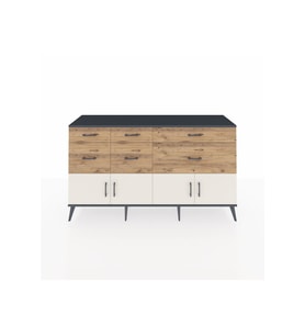 Kronos Konsol Tek Raflı 6 Çekmeceli 4 Kapaklı 176x59x99 Antrasit-Aytaşı/Çam