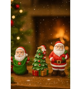 3’lü Noel Baba ve Çam Ağacı Dekor Seti – Premium Yeni Yıl Süsleri  Yılbaşı Dekoru 10 cm