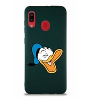 Samsung Galaxy A20 Soft Premier Kapak Donald Duck-E Tasarımlı Silikon Kılıf - Yeşil (Şeffaf)