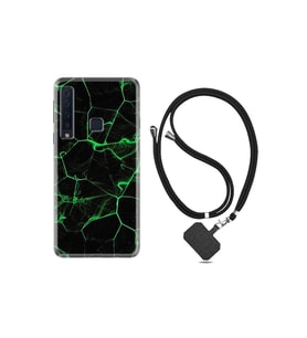 Samsung Galaxy A9 2018 Kılıf Desenli Silikon + Şarj Kulaklık Koruyucusu Yeşil Şerit Mermer 1320