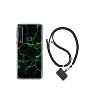Samsung Galaxy A9 2018 Kılıf Desenli Silikon + Şarj Kulaklık Koruyucusu Yeşil Şerit Mermer 1320