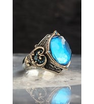 Blue Topaz Taşlı 925 Ayar Erkek Gümüş Yüzük
