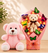 LED Işıklı Peluş Ayıcık Buketi ve Pembe Peluş Ayıcık Sevgiliye Arkadaşa Anneye Kadına Hediye