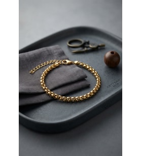 316L Çelik Gold Renk Box Zincir Model Erkek Bileklik