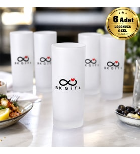 Logonuza Özel 6 Adet 230 ml Buzlu Cam Rakı Bardağı Kurumsal Hediye ve Sunum Seti
