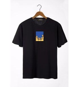 Unisex Siyah Bisiklet Yaka Önü Ducks Baskılı Oversize T-Shirt 22Y-3400762-66