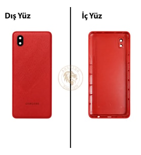 Samsung Galaxy A01 Core Kırmızı Renk Lensli Arka Kapak Arka Cam Batarya Kapağı Pil Kapağı Lazer Kesim Back Cover Galaxy A01 Core Uyumlu