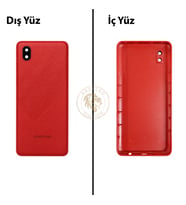 Samsung Galaxy A01 Core Kırmızı Renk Lensli Arka Kapak Arka Cam Batarya Kapağı Pil Kapağı Lazer Kesim Back Cover Galaxy A01 Core Uyumlu