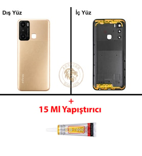 Infinix Hot 20İ Altın Uyumlu Lensli Arka Kapak + B7000 Yapıştırıcı Arka Cam Batarya Pil Kapağı