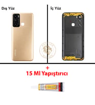 Infinix Hot 20İ Altın Uyumlu Lensli Arka Kapak + B7000 Yapıştırıcı Arka Cam Batarya Pil Kapağı