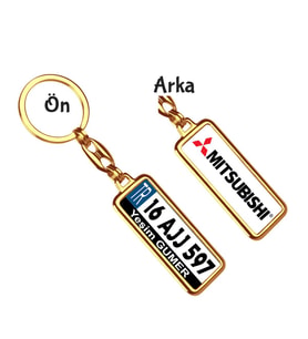 Kişiye Özel Plaka Metal Anahtarlık   Mitsubishi Logo (Altın)