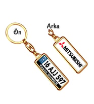 Kişiye Özel Plaka Metal Anahtarlık   Mitsubishi Logo (Altın)