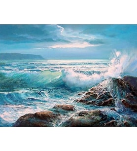 Hırçın Dalgalar Sayılarla Boyama Seti  40x 50 cm (Tuvale Gerili)