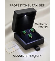 925 Ayar Gümüş Papatya Silver Özel Tasarım Yeşil Taşlı Yonca Kolye Küpe Set.rose.gold.rodaj