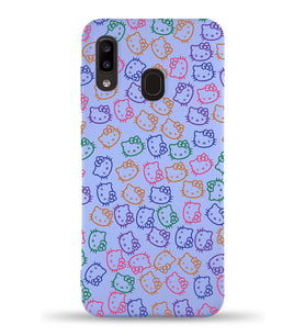Samsung Galaxy A20e Uyumlu Lansman Kılıf Hello Kitty Tasarımlı İçi Kadife Kapak-Lila (Şeffaf)