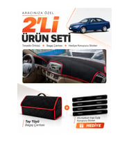HYUNDAİ SONATA (2004-2007) Uyumlu Torpido Örtüsü + Tay Tüyü Bagaj Çantası + Sticker Seti - Siyah Kırmızı