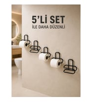 Mey İthalat® Yapışkanlı Tuvalet Kağıdı Askısı Siyah Metal Delmeden Montaj WC Kağıtlık 5 Adet