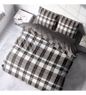 MonoHome Grey Ekose 3D Pamuk Saten Çift Kişilik Nevresim Takımı (Çok Renkli)