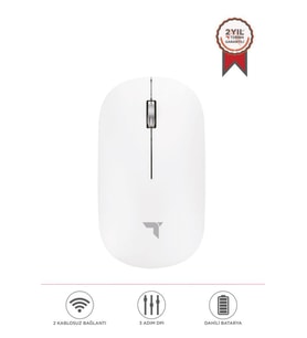 Torima TM-19 Beyaz Çift Modlu Sessiz Kablosuz Mouse Fare