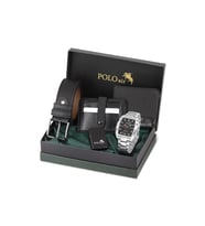 Polo Air Erkek Kol Saati Kemer Cüzdan Kartlık Çakmaklı Hediyelik Kutusunda Gümüş Siyah Set PL-7027E5 (Gümüş-Siyah)