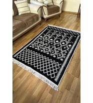 Çift Taraflı Yıkanabilir Saçaklı Salon Mutfak Yolluk Kilim SİYAH4 80 x 300