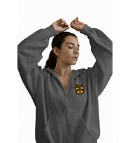 Kadın Yorkshire Terrier Baskılı Oversize Fermuarlı Hoodie (Gri)