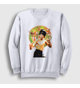 Presmono Unisex Beyaz Ejder Bruce Lee Sweatshirt 256751tt