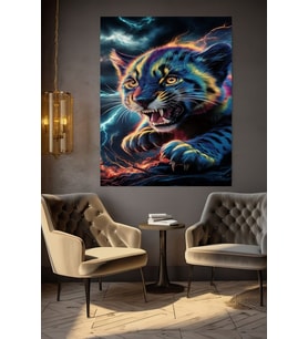 NEON DESENLİ YAVRU ASLAN KANVAS TABLO EV DUVAR SALON OFİS DÜKKAN HEDİYELİK DEKARASYON SÜSÜ (Çok Renkli)