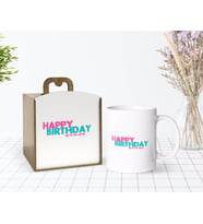 BK Gift Kişiye Özel Ahşap Kutuda Happy Birthday Tasarımlı Beyaz Kupa Bardak-1