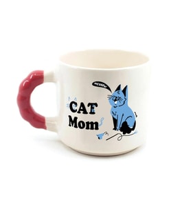 Cat Mom Baskılı Kırmızı Kulplu Boncuk Kupa