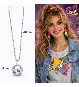 Retro Disko Topu Şekilli 80&amp;#39;ler 90&amp;#39;lar Gümüş Renk Plastik Kolye