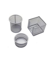 Mas Masa Seti Ataşlık-Kağıtlık-Kalemlik 3 Lü Metal Perforeli Silver Gümüş Renk Masa Seti