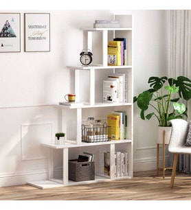 Zizuva Tasarım Beyaz Dekoratif Köşe Kitaplık