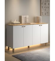 Nora Bohem Ledli Konsol Çok Amaçlı Dolap Mutfak Dolabı 160 Cm 4 Kapaklı  Atlantik Çam / Beyaz