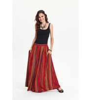 Rahat Kesim Beli Lastikli Desenli Pileli Uzun Etek (Turuncu)