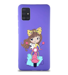 Samsung Galaxy M31S Soft Premier Kapak Vespagirl Tasarımlı Silikon Kılıf - Mor (Şeffaf)