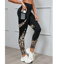 Kadın Yüksek Bel Cep Detaylı Dalgıç Pantolon (Leopar)