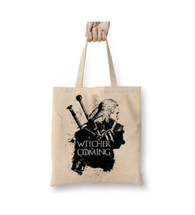 The Witcher Is Coming Beyaz Bez Çanta Uzun Saplı Alışveriş Çantası Plaj Çantası