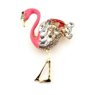 Pembe Flamingo Kuşu Beyaz Zirkon Taşlı Broş RZ185