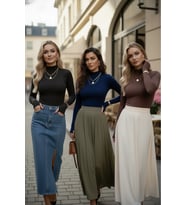 3’lü Parmak Geçmeli Kadın Body Seti (Kahverengi-Siyah)