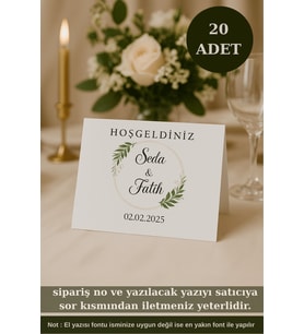 Yeşil Çieçekli 20 Adet Masa Kartı - Nişan Masa Kartı - Düğün Masa Kartı - Tek Yön 1.hamur