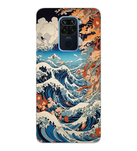 Xiaomi Redmi Note 9 Uyumlu Kanagawa Dalga Desenli Şeffaf Telefon Kılıfı