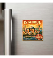 İstanbul Şehri (Türk Bayraklı) - Pop-Art Travel - 9x9 cm Buzdolap Magneti