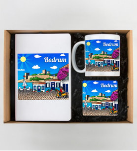 Bodrum Tasarımlı Defter,Kupa Ve Bardak Altlığı Seti